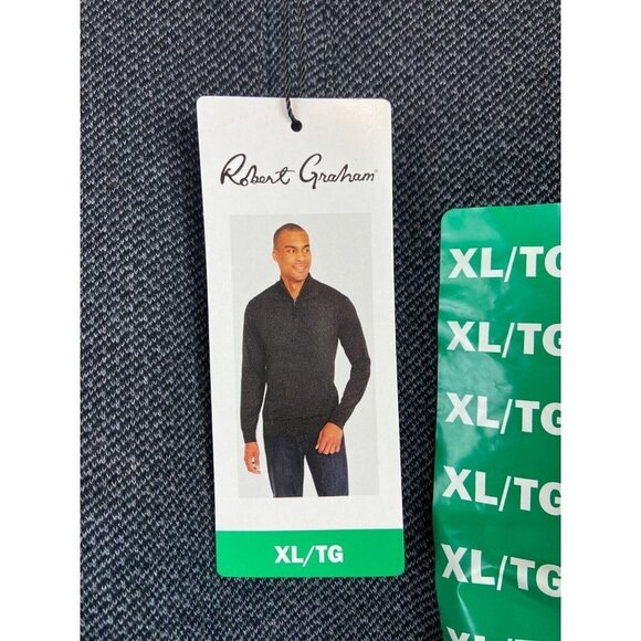 ROBERT GRAHAM Long Sleeve Quarter Zip Neck Shirt Sweater In Dark Grey - Picture 10 of 14
